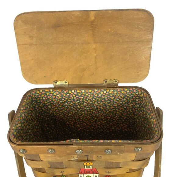 Gary Gail Dallas Vintage 1970s Woven Wood Basket Purse Hand-Painted Cityscape - Picture 5 of 9